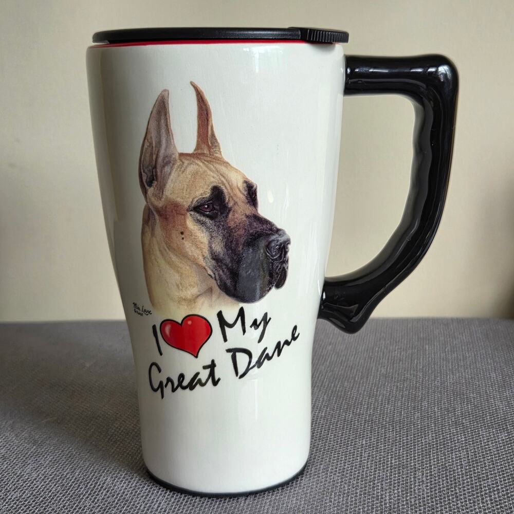 NEW I Love My Great Dane Ceramic Travel Mug Spoontiques 14 oz Mia Lane Designer